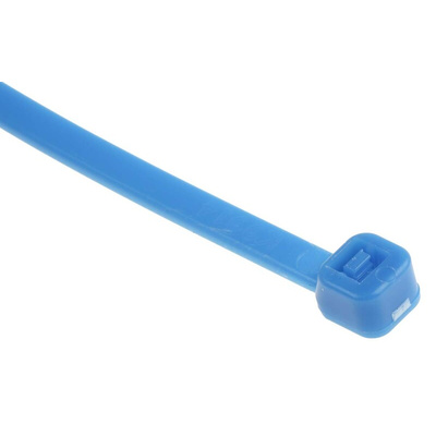 RS PRO Cable Tie, 200mm x 3.6 mm, Blue Nylon, Pk-100