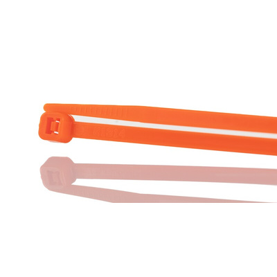 RS PRO Cable Tie, 203mm x 3.6 mm, Orange Nylon, Pk-100