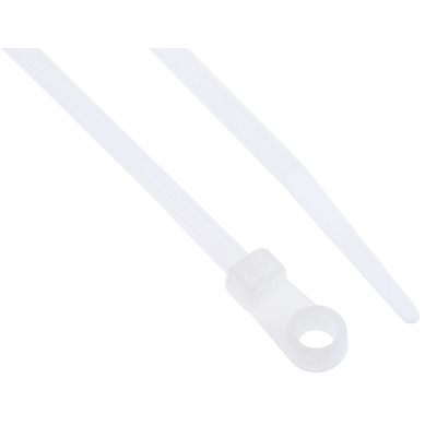 RS PRO Cable Tie, Screw Mount, 221.3mm x 4.2 mm, Natural Nylon, Pk-100