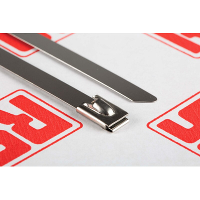 RS PRO Cable Tie, Roller Ball, 360mm x 7.9 mm, Metallic 316 Stainless Steel, Pk-100