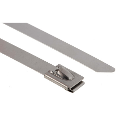 RS PRO Cable Tie, Roller Ball, 360mm x 7.9 mm, Metallic 316 Stainless Steel, Pk-100
