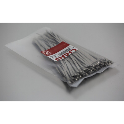 RS PRO Cable Tie, Ball Lock, 200mm x 4.6 mm, Metallic 316 Stainless Steel, Pk-100