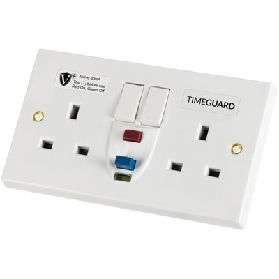 Theben / Timeguard 30A, BS Fixing, Active RCD Socket, Plastic, Surface Mount , Switched, 230V ac, White