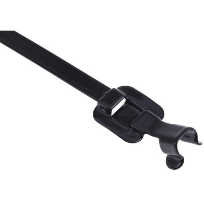 RS PRO Cable Tie, Releasable, 330mm x 5 mm, Black Polyester Coated Stainless Steel, Pk-100