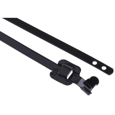 RS PRO Cable Tie, Releasable, 330mm x 5 mm, Black Polyester Coated Stainless Steel, Pk-100