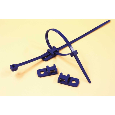 HellermannTyton Self Adhesive Blue Cable Tie Mount 10.3 mm x 20.7mm, 5mm Max. Cable Tie Width