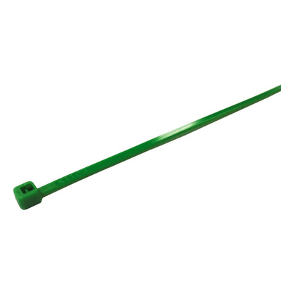 RS PRO Cable Tie, 100mm x 2.5 mm, Green Nylon, Pk-500