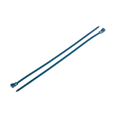 RS PRO Cable Tie, Releasable, 250mm x 4.5 mm, Blue Metal Detectable, Pk-250