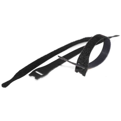 RS PRO Cable Tie, Hook and Loop, 203.5mm x 12 mm, Black Fabric