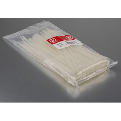 RS PRO Cable Tie, 203mm x 4.6 mm, Natural Nylon, Pk-100
