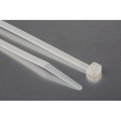 RS PRO Cable Tie, 203mm x 4.6 mm, Natural Nylon, Pk-100