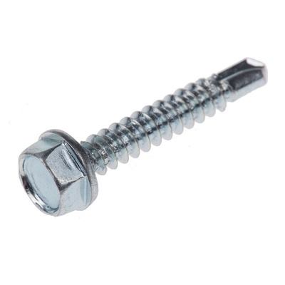 RS PRO Bright Zinc Plated Steel Self Drilling Screw M4.2 x 1in Long x 25mm Long
