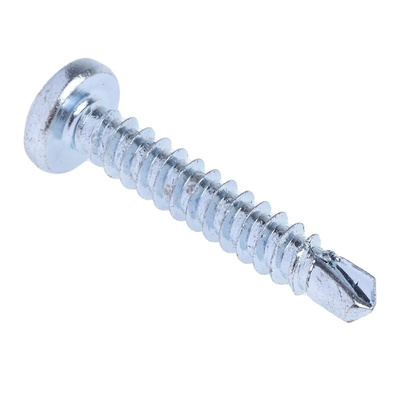 RS PRO Bright Zinc Plated Steel Self Drilling Screw No. 8 x 25mm Long