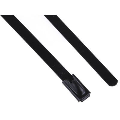 RS PRO Cable Tie, Roller Ball, 200mm x 4.6 mm, Black Polyester Coated Stainless Steel, Pk-100