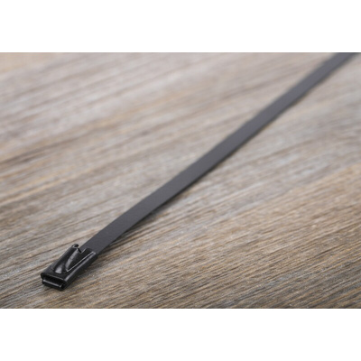 RS PRO Cable Tie, Roller Ball, 360mm x 4.6 mm, Black Polyester Coated Stainless Steel, Pk-100