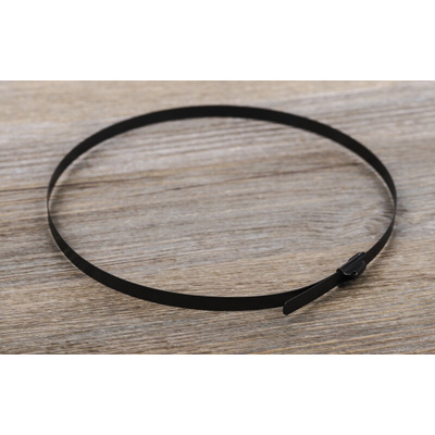 RS PRO Cable Tie, Roller Ball, 360mm x 4.6 mm, Black Polyester Coated Stainless Steel, Pk-100