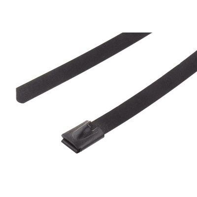 RS PRO Cable Tie, Roller Ball, 200mm x 7.9 mm, Metallic Polyester Coated Stainless Steel, Pk-100