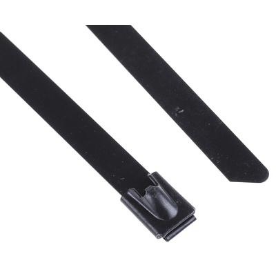 RS PRO Cable Tie, Roller Ball, 360mm x 7.9 mm, Metallic Polyester Coated Stainless Steel, Pk-100