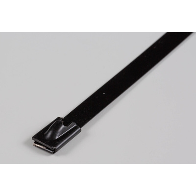 RS PRO Cable Tie, Roller Ball, 520mm x 7.9 mm, Metallic Polyester Coated Stainless Steel, Pk-100
