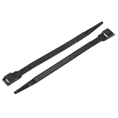 RS PRO Cable Tie, Double Locking, 180mm x 9 mm, Black Nylon, Pk-100