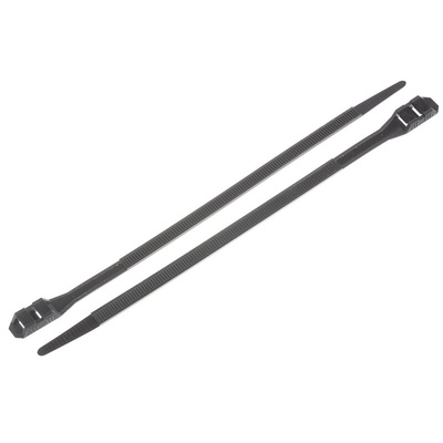 RS PRO Cable Tie, Double Locking, 265mm x 9 mm, Black Nylon, Pk-100