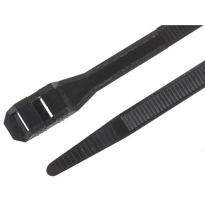 RS PRO Cable Tie, Double Locking, 265mm x 9 mm, Black Nylon, Pk-100