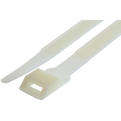 RS PRO Cable Tie, Double Locking, 132mm x 9 mm, Natural Nylon, Pk-100