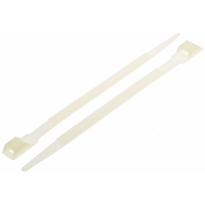 RS PRO Cable Tie, Double Locking, 180mm x 9 mm, Natural Nylon, Pk-100