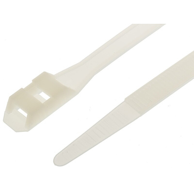 RS PRO Cable Tie, Double Locking, 180mm x 9 mm, Natural Nylon, Pk-100
