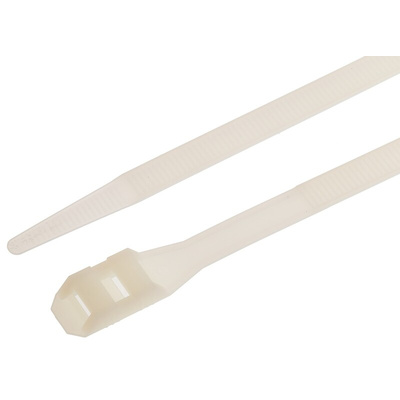 RS PRO Cable Tie, Double Locking, 360mm x 9 mm, Natural Nylon, Pk-100