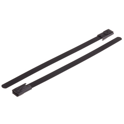 RS PRO Cable Tie, Roller Ball, 100mm x 4.6 mm, Black Polyester Coated Stainless Steel, Pk-100