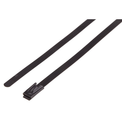 RS PRO Cable Tie, Roller Ball, 125mm x 4.6 mm, Black Polyester Coated Stainless Steel, Pk-100
