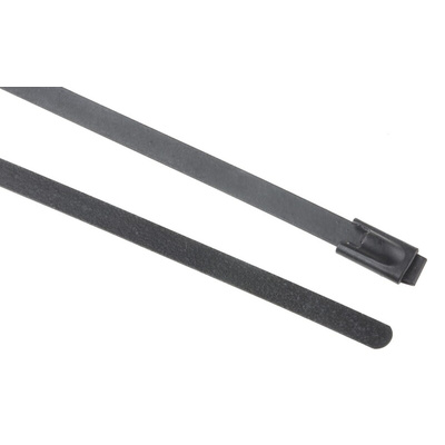 RS PRO Cable Tie, Roller Ball, 680mm x 4.6 mm, Black Polyester Coated Stainless Steel, Pk-100