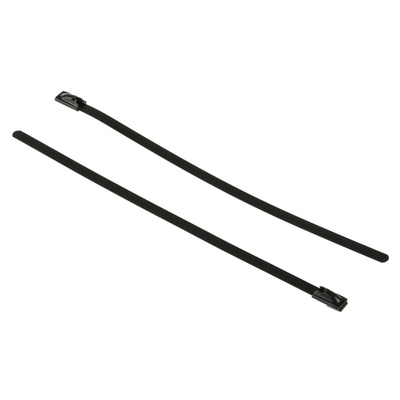 RS PRO Cable Tie, Roller Ball, 150mm x 4.6 mm, Black Polyester Coated Stainless Steel, Pk-100