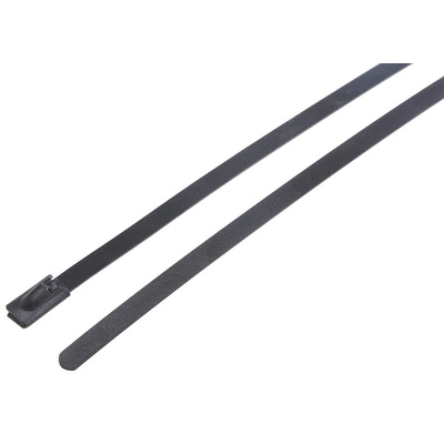 RS PRO Cable Tie, Roller Ball, 840mm x 4.6 mm, Black Polyester Coated Stainless Steel, Pk-100