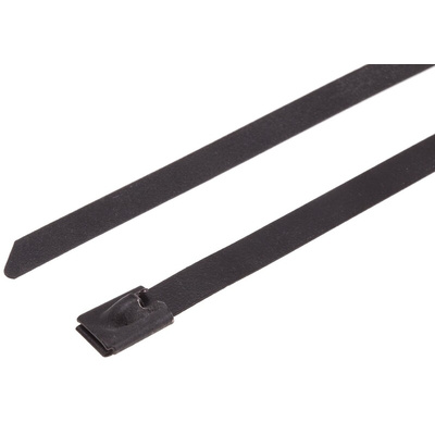 RS PRO Cable Tie, Roller Ball, 1m x 7.9 mm, Black Polyester Coated Stainless Steel, Pk-100