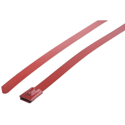RS PRO Cable Tie, Roller Ball, 125mm x 4.6 mm, Red Polyester Coated Stainless Steel, Pk-100