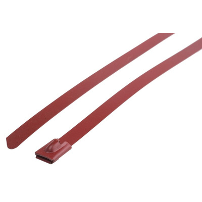 RS PRO Cable Tie, Roller Ball, 200mm x 7.9 mm, Red Polyester Coated Stainless Steel, Pk-100