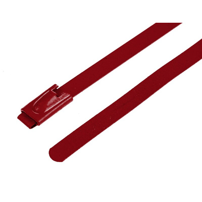 RS PRO Cable Tie, Roller Ball, 150mm x 4.6 mm, Red Polyester Coated Stainless Steel, Pk-100