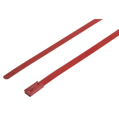 RS PRO Cable Tie, Roller Ball, 200mm x 4.6 mm, Red Polyester Coated Stainless Steel, Pk-100