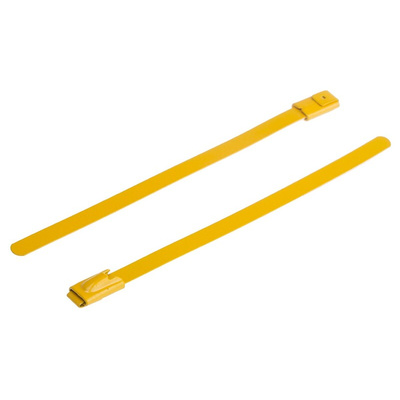 RS PRO Cable Tie, Roller Ball, 100mm x 4.6 mm, Yellow Polyester Coated Stainless Steel, Pk-100