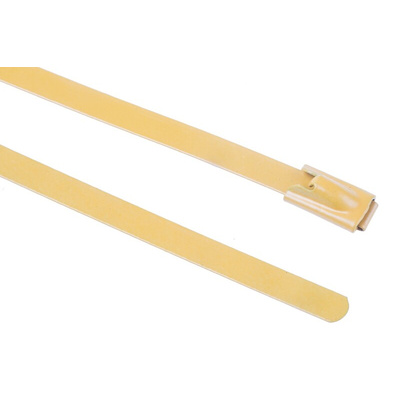 RS PRO Cable Tie, Roller Ball, 200mm x 4.6 mm, Yellow Polyester Coated Stainless Steel, Pk-100