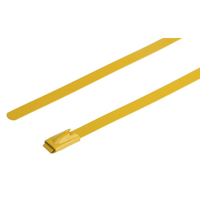RS PRO Cable Tie, Roller Ball, 360mm x 4.6 mm, Yellow Polyester Coated Stainless Steel, Pk-100