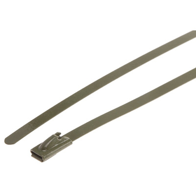 RS PRO Cable Tie, Roller Ball, 360mm x 4.6 mm, Green Polyester Coated Stainless Steel, Pk-100