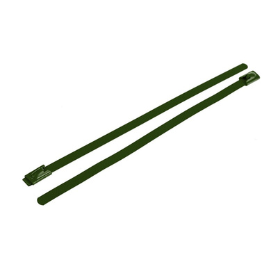 RS PRO Cable Tie, Roller Ball, 200mm x 4.6 mm, Green Polyester Coated Stainless Steel, Pk-100