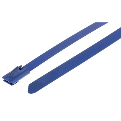 RS PRO Cable Tie, Roller Ball, 125mm x 4.6 mm, Blue Polyester Coated Stainless Steel, Pk-100