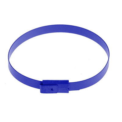 RS PRO Cable Tie, Roller Ball, 150mm x 4.6 mm, Blue Polyester Coated Stainless Steel, Pk-100