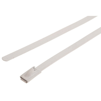 RS PRO Cable Tie, Roller Ball, 150mm x 4.6 mm, White Polyester Coated Stainless Steel, Pk-100