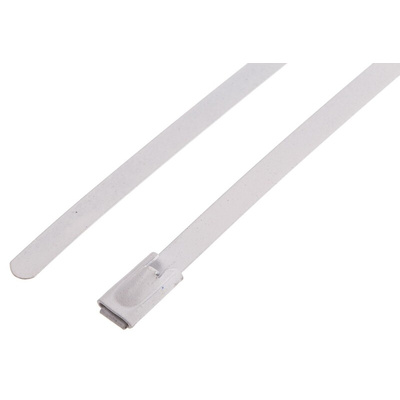 RS PRO Cable Tie, Roller Ball, 360mm x 4.6 mm, White Polyester Coated Stainless Steel, Pk-100