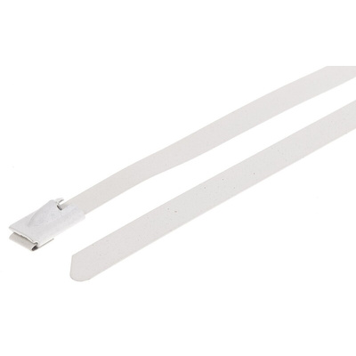 RS PRO Cable Tie, Roller Ball, 360mm x 7.9 mm, White Polyester Coated Stainless Steel, Pk-100